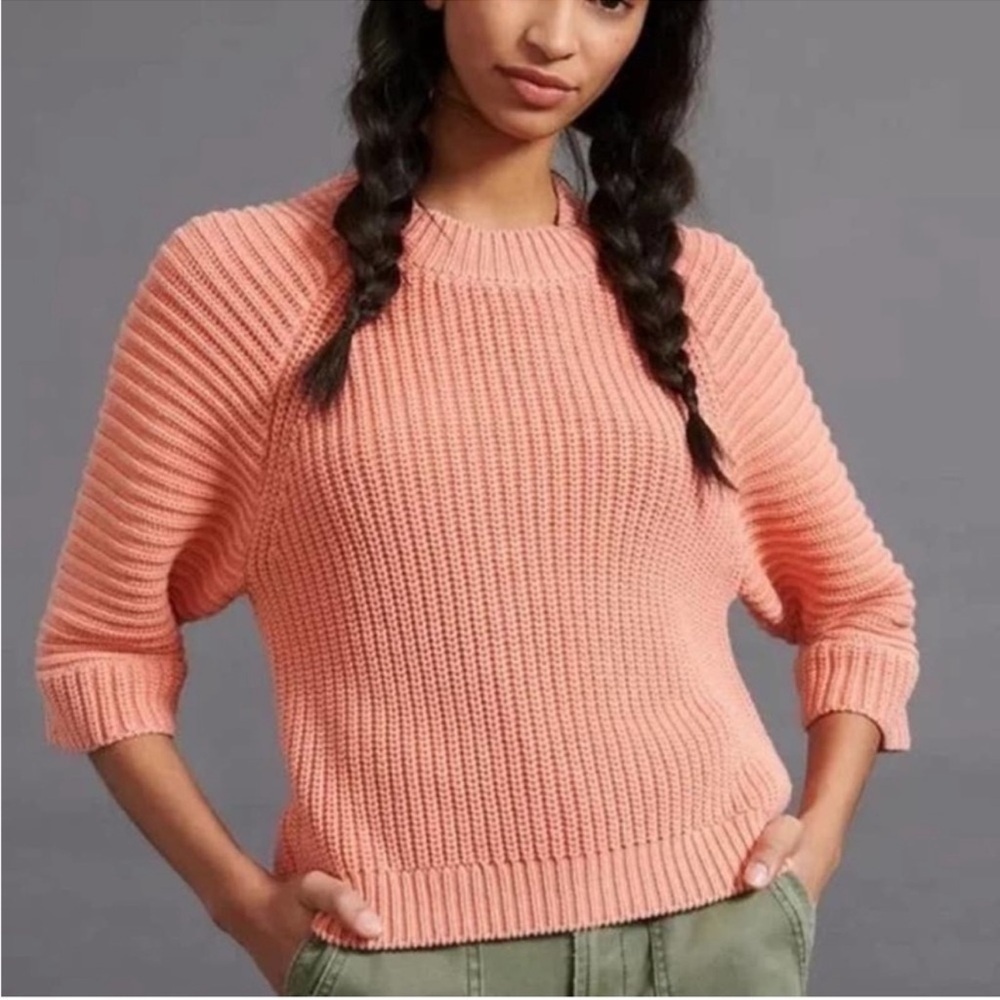 Anthropologie Maeve Mackenzie Coral Orange Ribbed Chunky Oversized Sweater